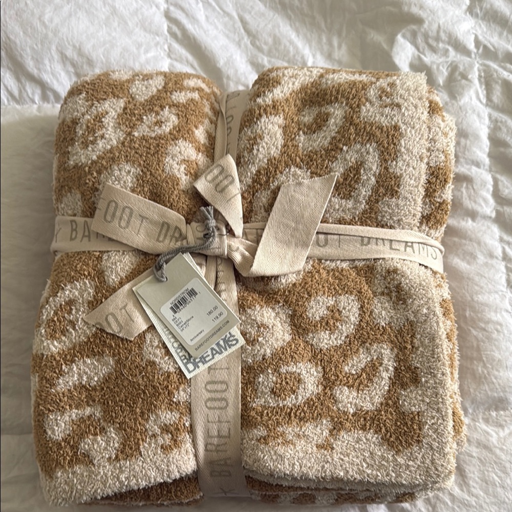 Barefoot Dreams Tan and Cream Leopard Throw